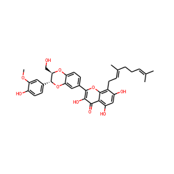 COc1cc([C@H]2Oc3cc(-c4oc5c(C/C=C(\C)CCC=C(C)C)c(O)cc(O)c5c(=O)c4O)ccc3O[C@@H]2CO)ccc1O ZINC000003982731