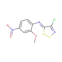 COc1cc([N+](=O)[O-])ccc1/N=c1\ssnc1Cl ZINC000100149406
