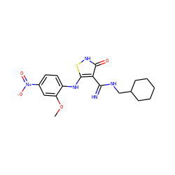 COc1cc([N+](=O)[O-])ccc1Nc1s[nH]c(=O)c1C(=N)NCC1CCCCC1 ZINC000101087871