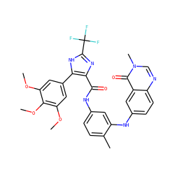 COc1cc(-c2[nH]c(C(F)(F)F)nc2C(=O)Nc2ccc(C)c(Nc3ccc4ncn(C)c(=O)c4c3)c2)cc(OC)c1OC ZINC000049757122