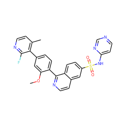 COc1cc(-c2c(C)ccnc2F)ccc1-c1nccc2cc(S(=O)(=O)Nc3ccncn3)ccc12 ZINC000225136773