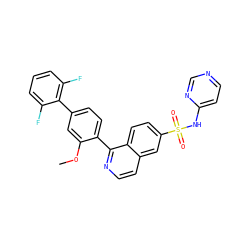 COc1cc(-c2c(F)cccc2F)ccc1-c1nccc2cc(S(=O)(=O)Nc3ccncn3)ccc12 ZINC000225103796