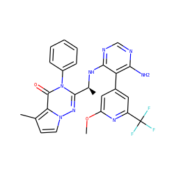 COc1cc(-c2c(N)ncnc2N[C@@H](C)c2nn3ccc(C)c3c(=O)n2-c2ccccc2)cc(C(F)(F)F)n1 ZINC000224287199