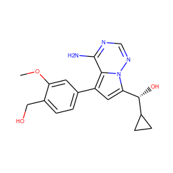 COc1cc(-c2cc([C@H](O)C3CC3)n3ncnc(N)c23)ccc1CO ZINC000224954874