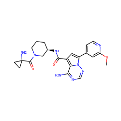 COc1cc(-c2cc(C(=O)N[C@@H]3CCCN(C(=O)C4(N)CC4)C3)c3c(N)ncnn23)ccn1 ZINC000169704046