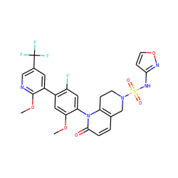 COc1cc(-c2cc(C(F)(F)F)cnc2OC)c(F)cc1-n1c2c(ccc1=O)CN(S(=O)(=O)Nc1ccon1)CC2 ZINC001772612350