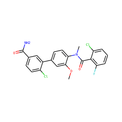 COc1cc(-c2cc(C(N)=O)ccc2Cl)ccc1N(C)C(=O)c1c(F)cccc1Cl ZINC000221939568