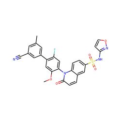 COc1cc(-c2cc(C)cc(C#N)c2)c(F)cc1-n1c(=O)ccc2cc(S(=O)(=O)Nc3ccon3)ccc21 ZINC001772610061