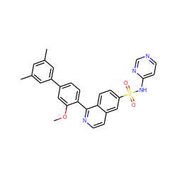 COc1cc(-c2cc(C)cc(C)c2)ccc1-c1nccc2cc(S(=O)(=O)Nc3ccncn3)ccc12 ZINC000225120513