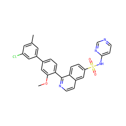 COc1cc(-c2cc(C)cc(Cl)c2)ccc1-c1nccc2cc(S(=O)(=O)Nc3ccncn3)ccc12 ZINC000225096093