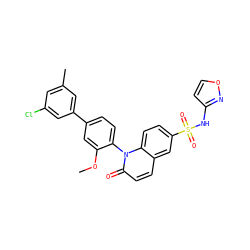 COc1cc(-c2cc(C)cc(Cl)c2)ccc1-n1c(=O)ccc2cc(S(=O)(=O)Nc3ccon3)ccc21 ZINC001772627497