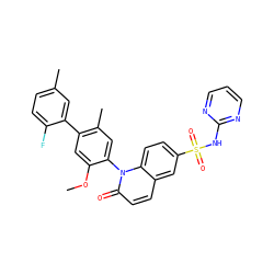COc1cc(-c2cc(C)ccc2F)c(C)cc1-n1c(=O)ccc2cc(S(=O)(=O)Nc3ncccn3)ccc21 ZINC001772655448