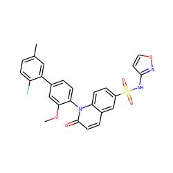 COc1cc(-c2cc(C)ccc2F)ccc1-n1c(=O)ccc2cc(S(=O)(=O)Nc3ccon3)ccc21 ZINC001772631751