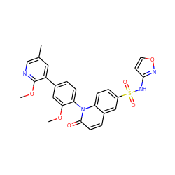 COc1cc(-c2cc(C)cnc2OC)ccc1-n1c(=O)ccc2cc(S(=O)(=O)Nc3ccon3)ccc21 ZINC001772642377