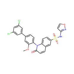 COc1cc(-c2cc(Cl)cc(Cl)c2)ccc1-n1c(=O)ccc2cc(S(=O)(=O)Nc3ccon3)ccc21 ZINC001772611197