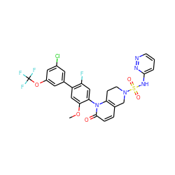 COc1cc(-c2cc(Cl)cc(OC(F)(F)F)c2)c(F)cc1-n1c2c(ccc1=O)CN(S(=O)(=O)Nc1cccnn1)CC2 ZINC001772637966