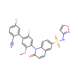 COc1cc(-c2cc(Cl)ccc2C#N)c(F)cc1-n1c(=O)ccc2cc(S(=O)(=O)Nc3ccon3)ccc21 ZINC001772616057