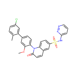 COc1cc(-c2cc(Cl)ccc2C)ccc1-n1c(=O)ccc2cc(S(=O)(=O)Nc3cccnn3)ccc21 ZINC001772630257