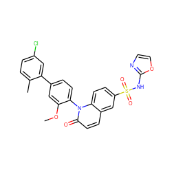 COc1cc(-c2cc(Cl)ccc2C)ccc1-n1c(=O)ccc2cc(S(=O)(=O)Nc3ncco3)ccc21 ZINC001772604693