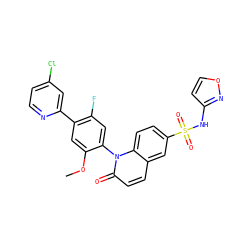 COc1cc(-c2cc(Cl)ccn2)c(F)cc1-n1c(=O)ccc2cc(S(=O)(=O)Nc3ccon3)ccc21 ZINC001772639255