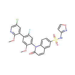 COc1cc(-c2cc(Cl)cnc2OC)c(F)cc1-n1c(=O)ccc2cc(S(=O)(=O)Nc3ccon3)ccc21 ZINC000221943261