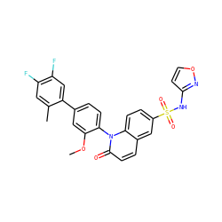 COc1cc(-c2cc(F)c(F)cc2C)ccc1-n1c(=O)ccc2cc(S(=O)(=O)Nc3ccon3)ccc21 ZINC001772624532