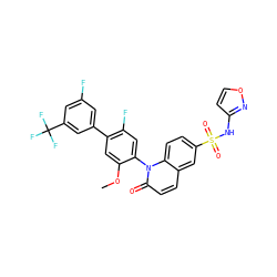 COc1cc(-c2cc(F)cc(C(F)(F)F)c2)c(F)cc1-n1c(=O)ccc2cc(S(=O)(=O)Nc3ccon3)ccc21 ZINC001772605033