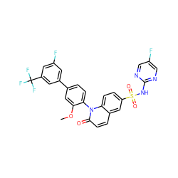 COc1cc(-c2cc(F)cc(C(F)(F)F)c2)ccc1-n1c(=O)ccc2cc(S(=O)(=O)Nc3ncc(F)cn3)ccc21 ZINC001772623223