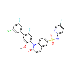 COc1cc(-c2cc(F)cc(Cl)c2)c(F)cc1-n1c(=O)ccc2cc(S(=O)(=O)Nc3ccc(F)cn3)ccc21 ZINC001772657139