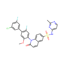 COc1cc(-c2cc(F)cc(Cl)c2)c(F)cc1-n1c(=O)ccc2cc(S(=O)(=O)Nc3ccnc(C)n3)ccc21 ZINC001772607055