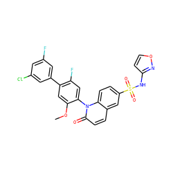 COc1cc(-c2cc(F)cc(Cl)c2)c(F)cc1-n1c(=O)ccc2cc(S(=O)(=O)Nc3ccon3)ccc21 ZINC001772593093