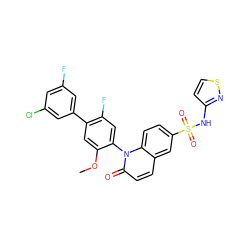 COc1cc(-c2cc(F)cc(Cl)c2)c(F)cc1-n1c(=O)ccc2cc(S(=O)(=O)Nc3ccsn3)ccc21 ZINC001772635427