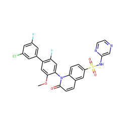 COc1cc(-c2cc(F)cc(Cl)c2)c(F)cc1-n1c(=O)ccc2cc(S(=O)(=O)Nc3cnccn3)ccc21 ZINC001772629061