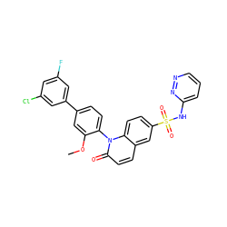 COc1cc(-c2cc(F)cc(Cl)c2)ccc1-n1c(=O)ccc2cc(S(=O)(=O)Nc3cccnn3)ccc21 ZINC001772629767
