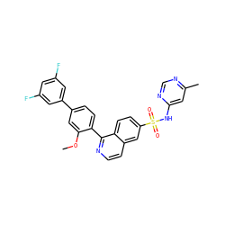COc1cc(-c2cc(F)cc(F)c2)ccc1-c1nccc2cc(S(=O)(=O)Nc3cc(C)ncn3)ccc12 ZINC000215514621