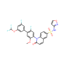 COc1cc(-c2cc(F)cc(OC(F)F)c2)c(F)cc1-n1c(=O)ccc2cc(S(=O)(=O)Nc3ccon3)ccc21 ZINC001772652892