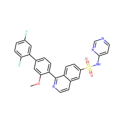COc1cc(-c2cc(F)ccc2F)ccc1-c1nccc2cc(S(=O)(=O)Nc3ccncn3)ccc12 ZINC000225112000
