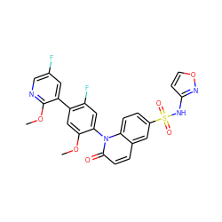 COc1cc(-c2cc(F)cnc2OC)c(F)cc1-n1c(=O)ccc2cc(S(=O)(=O)Nc3ccon3)ccc21 ZINC001772571316