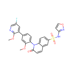 COc1cc(-c2cc(F)cnc2OC)ccc1-n1c(=O)ccc2cc(S(=O)(=O)Nc3ccon3)ccc21 ZINC001772605026