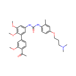 COc1cc(-c2cc(NC(=O)Nc3ccc(OCCCN(C)C)cc3C)cc(OC)c2OC)ccc1C(C)=O ZINC000103228630