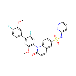 COc1cc(-c2cc(OC)c(-n3c(=O)ccc4cc(S(=O)(=O)Nc5cccnn5)ccc43)cc2F)ccc1F ZINC001772601872