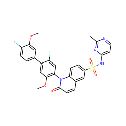 COc1cc(-c2cc(OC)c(-n3c(=O)ccc4cc(S(=O)(=O)Nc5ccnc(C)n5)ccc43)cc2F)ccc1F ZINC001772587072
