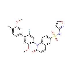 COc1cc(-c2cc(OC)c(-n3c(=O)ccc4cc(S(=O)(=O)Nc5ccon5)ccc43)cc2F)ccc1C ZINC001772626443