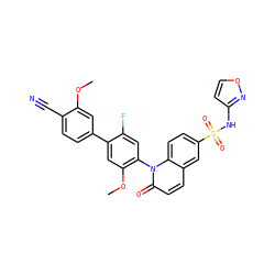 COc1cc(-c2cc(OC)c(-n3c(=O)ccc4cc(S(=O)(=O)Nc5ccon5)ccc43)cc2F)ccc1C#N ZINC001772585354