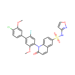 COc1cc(-c2cc(OC)c(-n3c(=O)ccc4cc(S(=O)(=O)Nc5ccon5)ccc43)cc2F)ccc1Cl ZINC001772581833