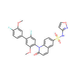 COc1cc(-c2cc(OC)c(-n3c(=O)ccc4cc(S(=O)(=O)Nc5ccon5)ccc43)cc2F)ccc1F ZINC001772613736