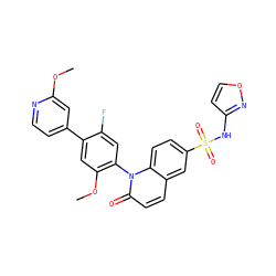 COc1cc(-c2cc(OC)c(-n3c(=O)ccc4cc(S(=O)(=O)Nc5ccon5)ccc43)cc2F)ccn1 ZINC001772592742