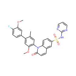 COc1cc(-c2cc(OC)c(-n3c(=O)ccc4cc(S(=O)(=O)Nc5ncccn5)ccc43)cc2C)ccc1F ZINC001772654821