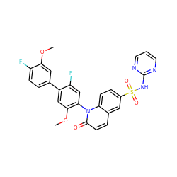 COc1cc(-c2cc(OC)c(-n3c(=O)ccc4cc(S(=O)(=O)Nc5ncccn5)ccc43)cc2F)ccc1F ZINC001772640271