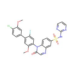 COc1cc(-c2cc(OC)c(-n3c(=O)cnc4cc(S(=O)(=O)Nc5ncccn5)ccc43)cc2F)ccc1Cl ZINC001772653348
